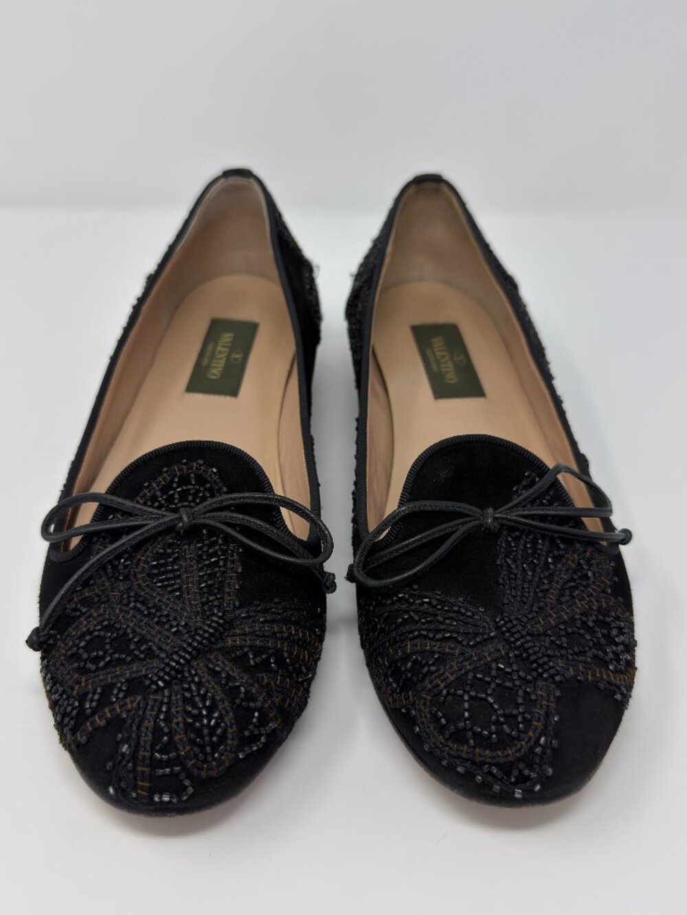 Valentino Garavani Black Suede Butterfly Embroidered Ballet Flats EU 37 US 7